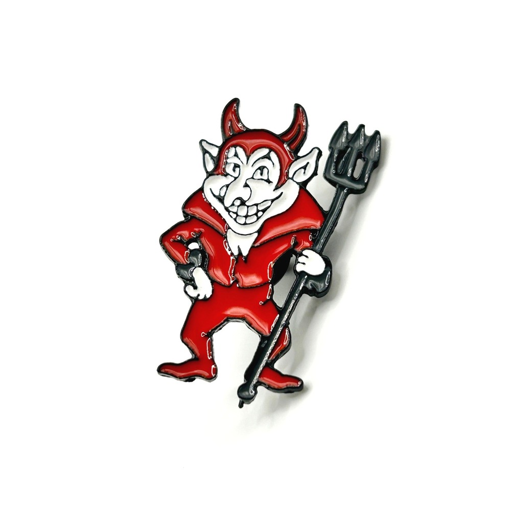 Red Devil Pitchfork Enamel Pin Unisex OS Red Black Devilish Spooky Retro Flair